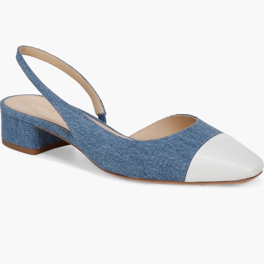Veronica Beard Cecile Half d'Orsay Slingback Pump Chic Denim Slingback White 10